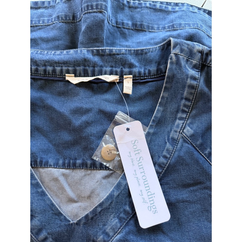 Soft Surroundings Blue Denim V-Neck Bell Sleeve Shift Dress L Momcore Travel NWT - Picture 8 of 12
